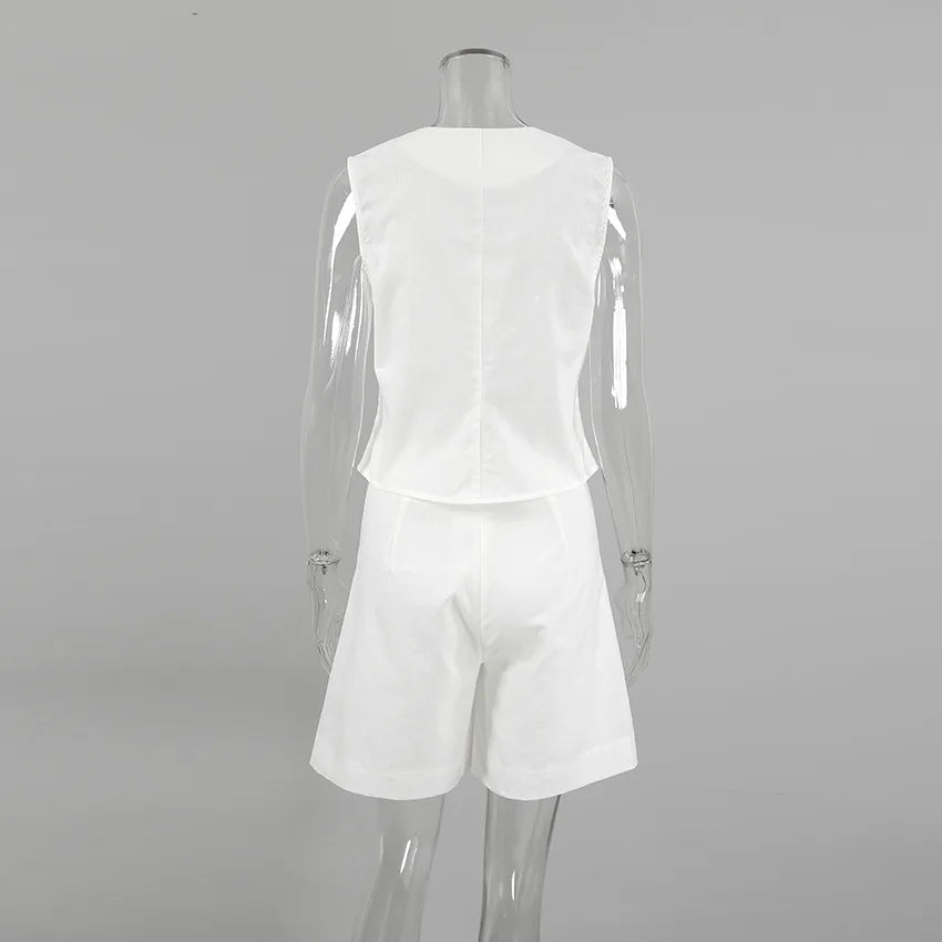 2025 Design Cotton Linen Suit Vest Suit Women's Summer Casual Sleeveless Vest Shorts Two-piece Set костюм женский летний