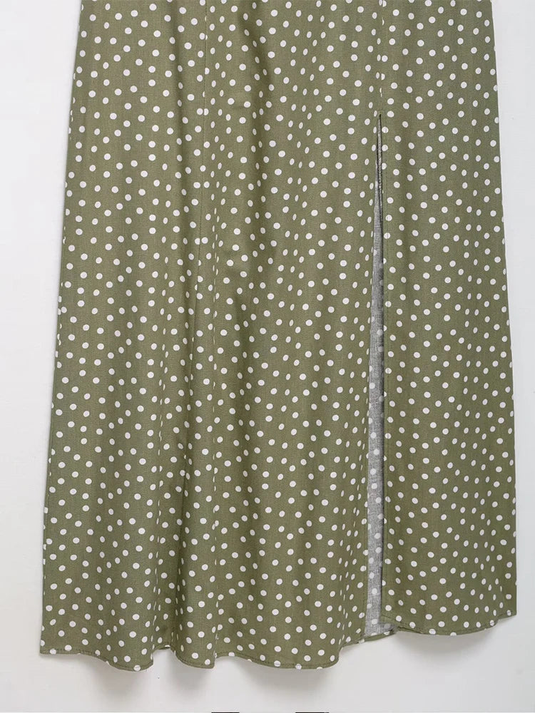 TRAF European and American style summer new fashion trend women's clothing linen polka dot round neck sling midi dress