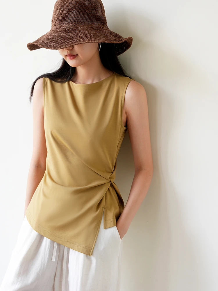 Ele Pm Silk No-Sve Top Women's Regular Fit Summer Faion Twist Knot Design Slimming Garment