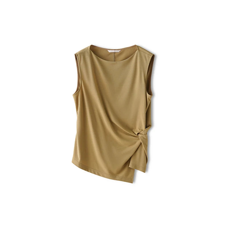 Ele Pm Silk No-Sve Top Women's Regular Fit Summer Faion Twist Knot Design Slimming Garment