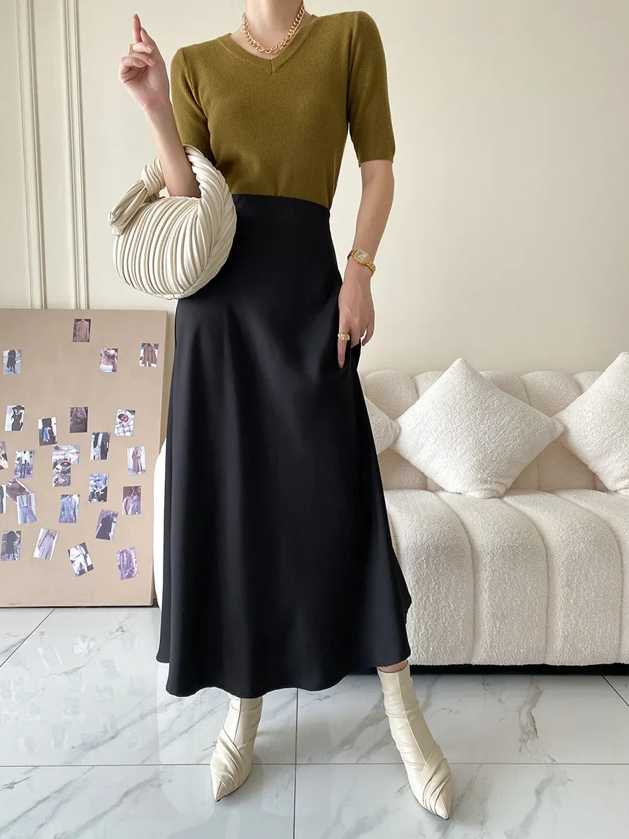 High-Waisted Satin A-Line Skirt - Elegant Spring/Summer 2025