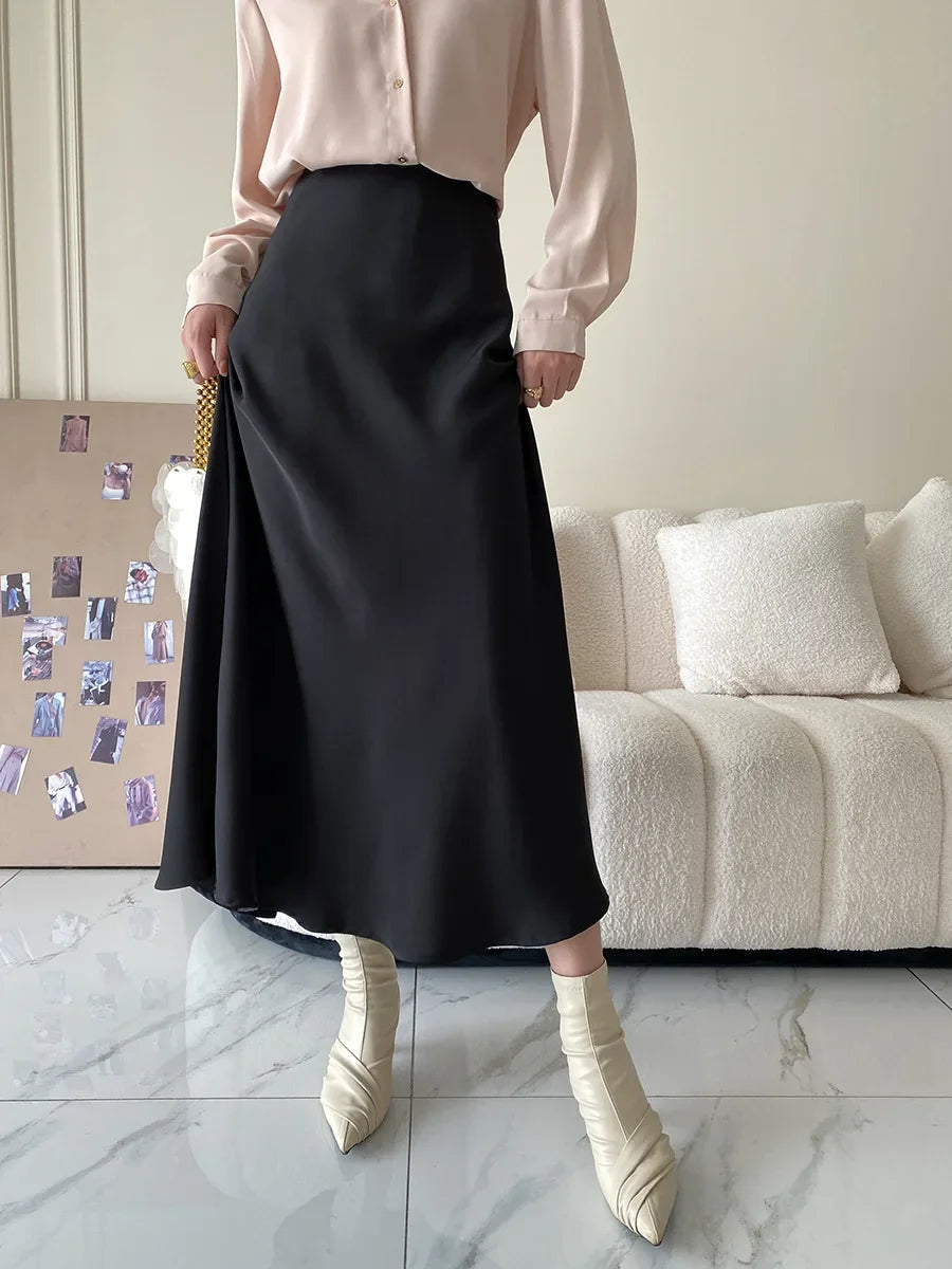 High-Waisted Satin A-Line Skirt - Elegant Spring/Summer 2025