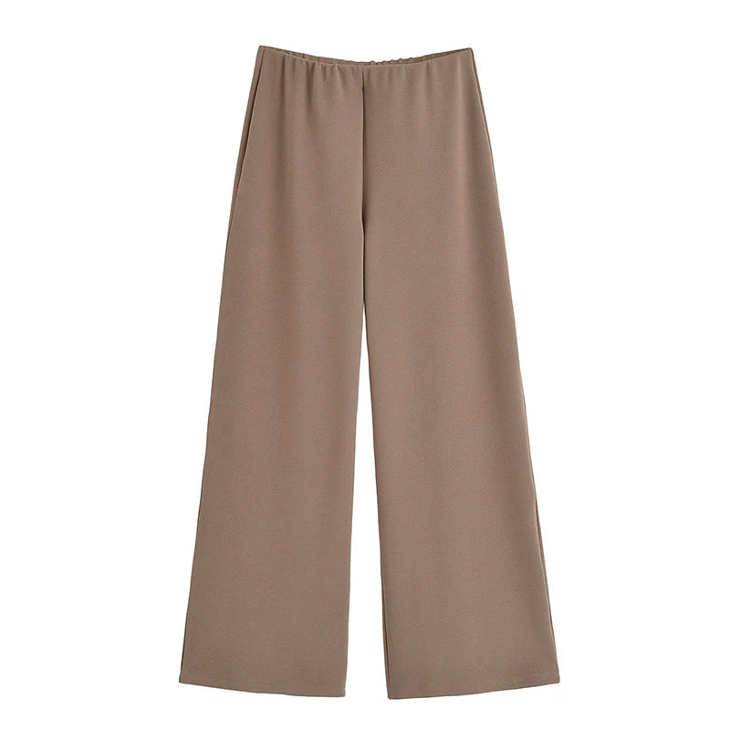 TRAF Simple Style Wide Leg Pants 2 Pieces Sets For Women Ruched Pin Vest Top Trousers Women's Suit 2025 New Casual Woman Outfits