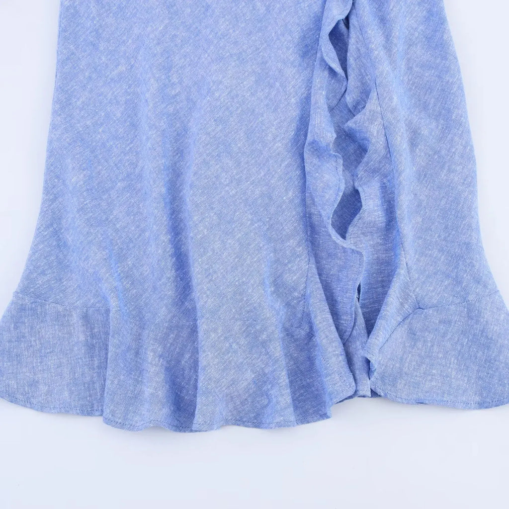 TRAF European and American style summer new fashion trend women's wear design sense linen blended layered suspender dress