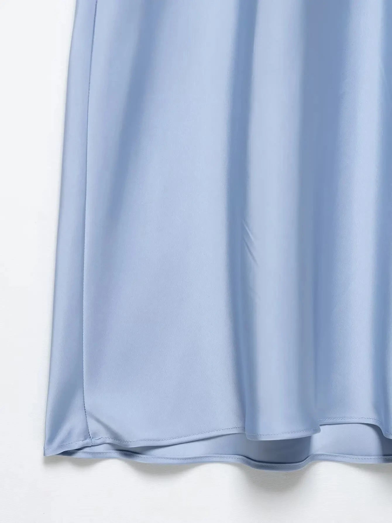 TRAFZA Summer Causal Silk Satin Texture Dresses For Women Pleated Short Sleeves Vintage V-neck Summer Pajama Style Midi Dresses