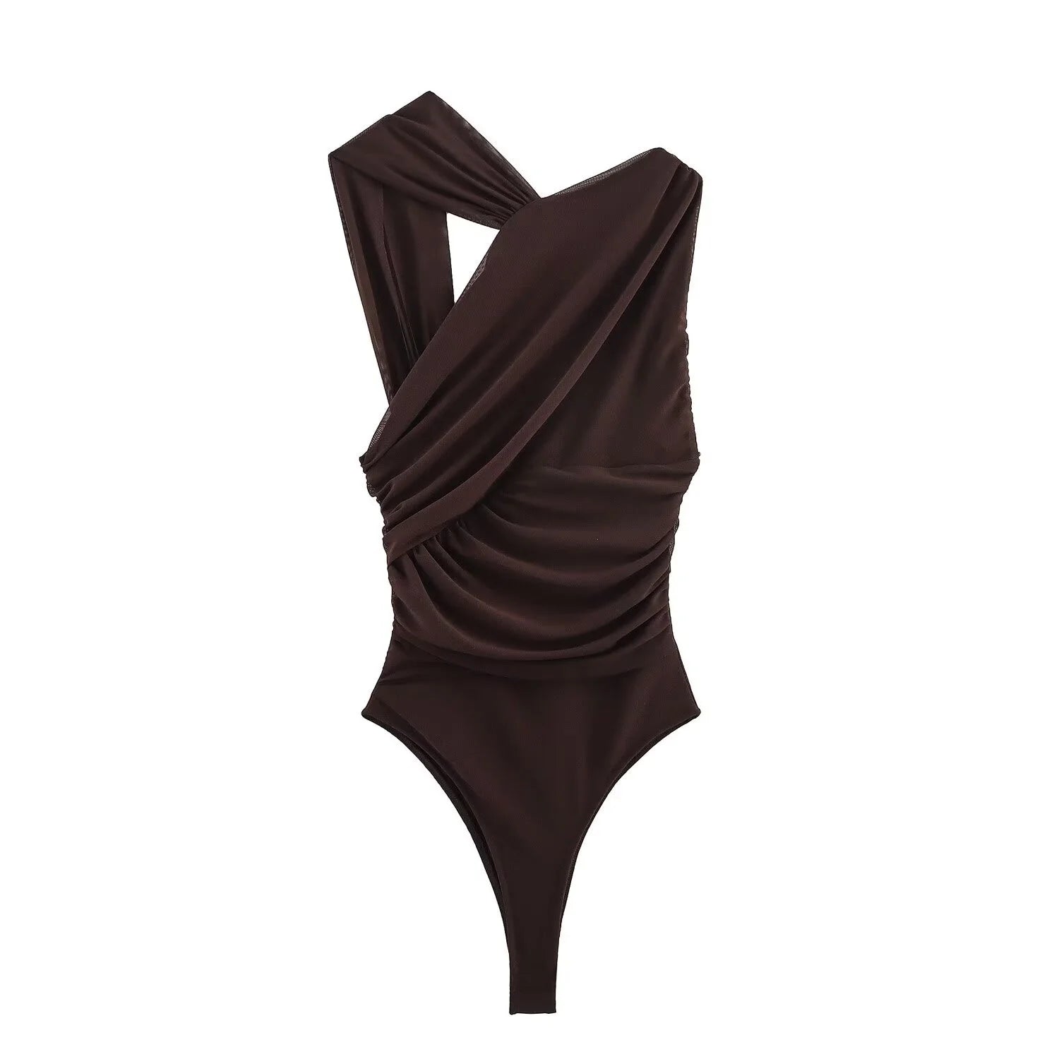 Spring New Arrival Svel Asymmetric Pleated Decoration Print Silk Net Jumpsuit Faionable Versatile Regular Thin m...