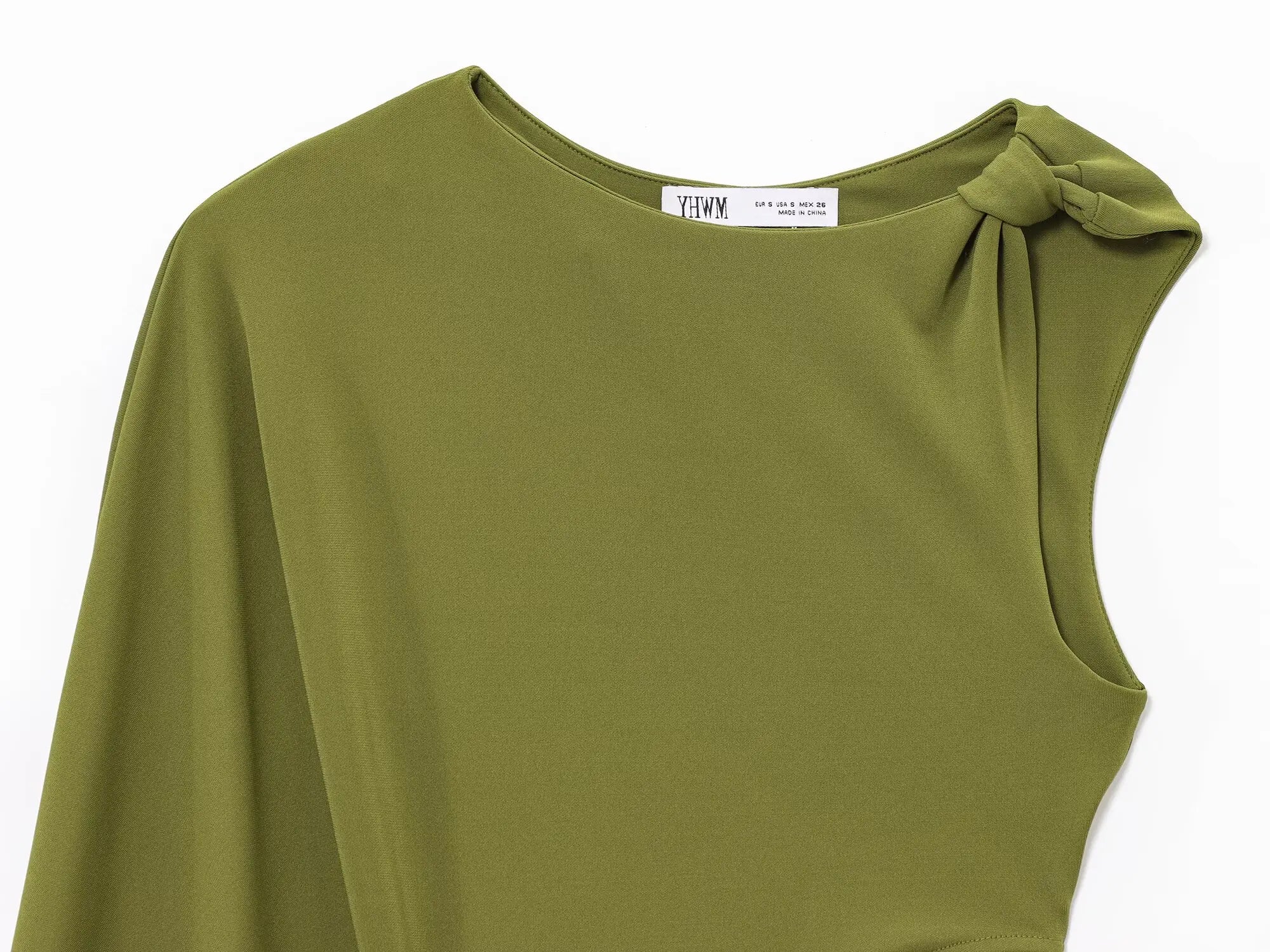 TRAFZA Female Summer Holiday Style Long Dress Green O-Neck Single-Shoulder Sleeve Hollow Out Waist Women's New Fashion Dresses
