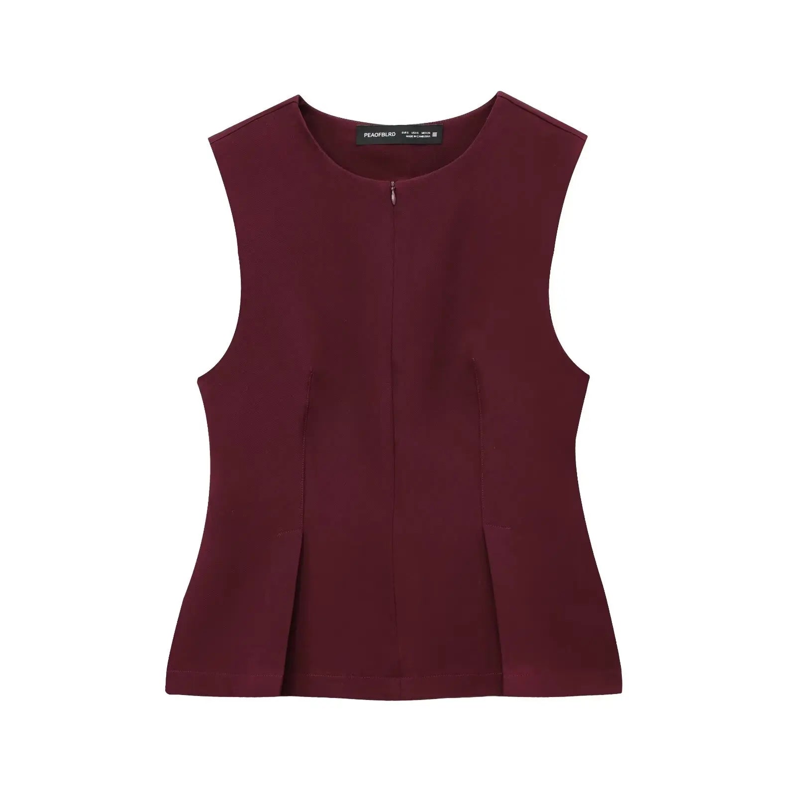 TFMLN 2025 Summer Women Solid Zipper Tops Vintage Causal Sleeveless O Neck Tank T Shirt Fashion Pleated Vest High Street Top