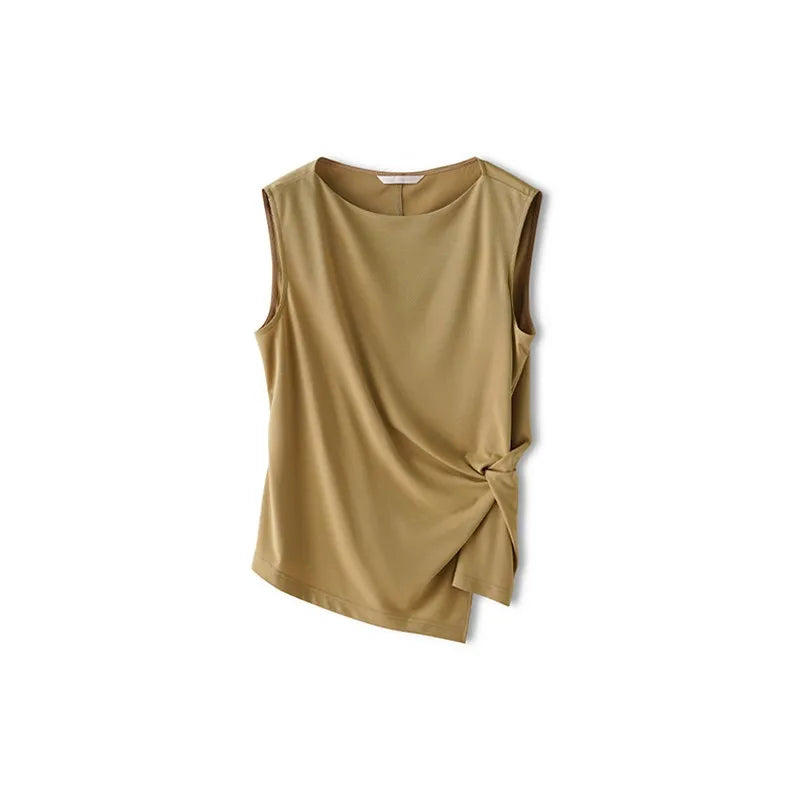 Ele Pm Silk No-Sve Top Women's Regular Fit Summer Faion Twist Knot Design Slimming Garment