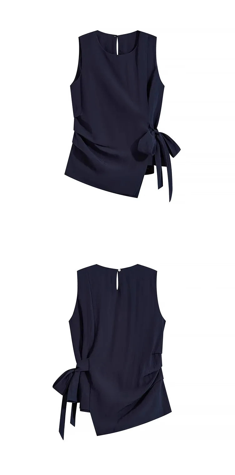 Ele Casual Svel irt Women's Faionable Design Sensation Summer 2025 New Sle Indigo Color Irregular Hem Top