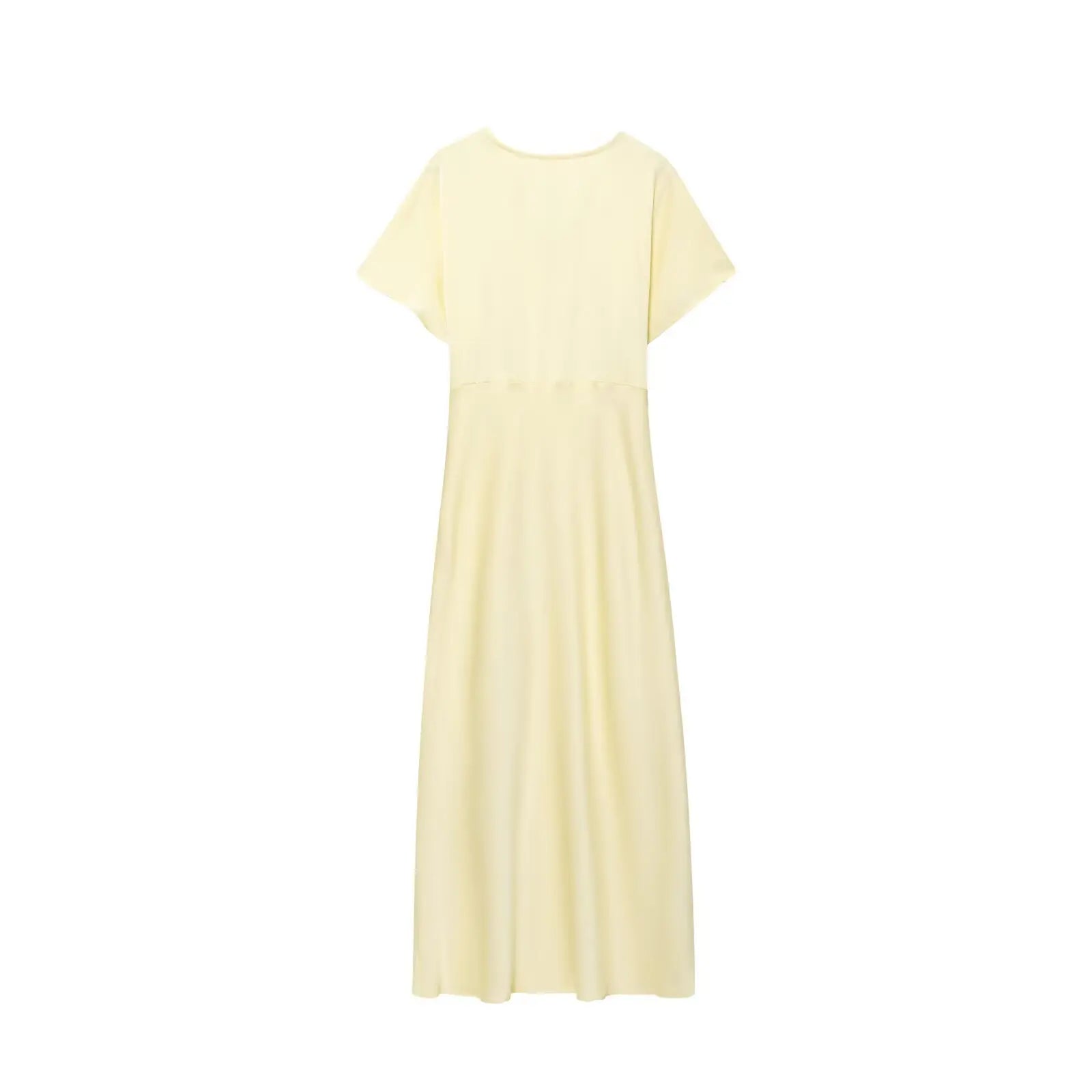 TRAFZA Summer Causal Silk Satin Texture Dresses For Women Pleated Short Sleeves Vintage V-neck Summer Pajama Style Midi Dresses