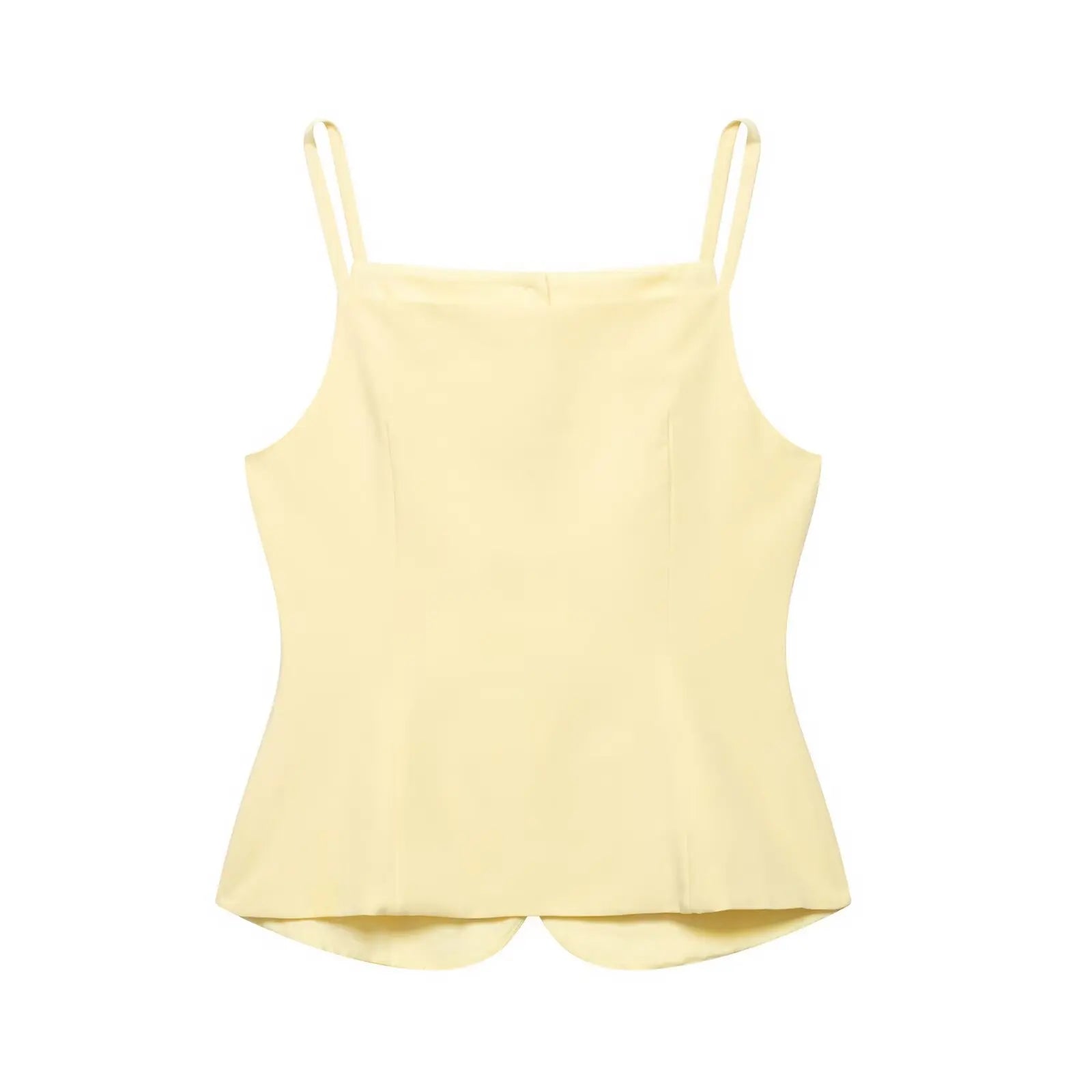 TRAFZA Women's Solid Square Collar Single Breasted Sleeveless Short Top+High Waist Zipper Side Pocket Shorts Female Slim Suits