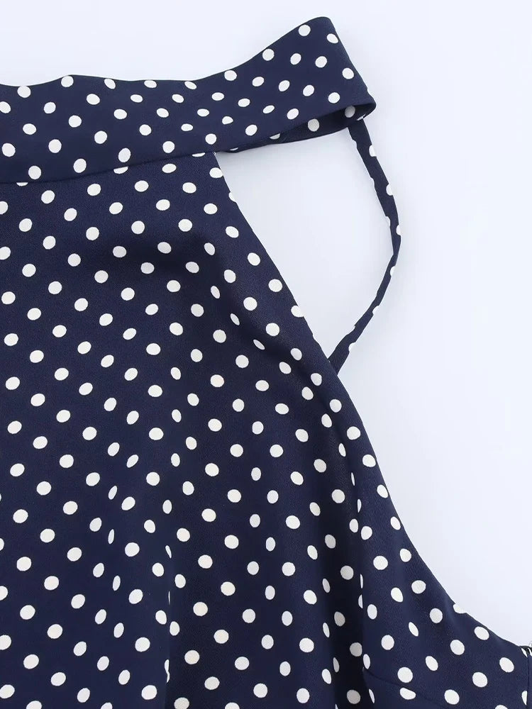TRAF European and American style summer new fashion trend women's slim fit with belt polka dot halter neck midi dress