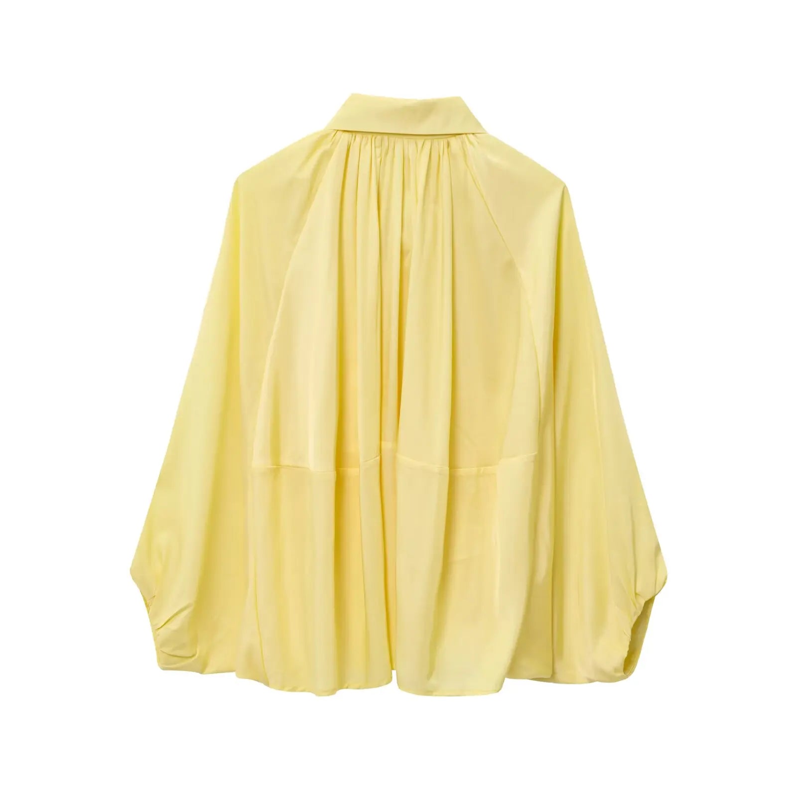 TRAFZA Spring Woman Elegant Chic Zipper Design Solid Casual Coat Women Lapel Bat Sleeve Pleated Decoration Loose Jacket Top