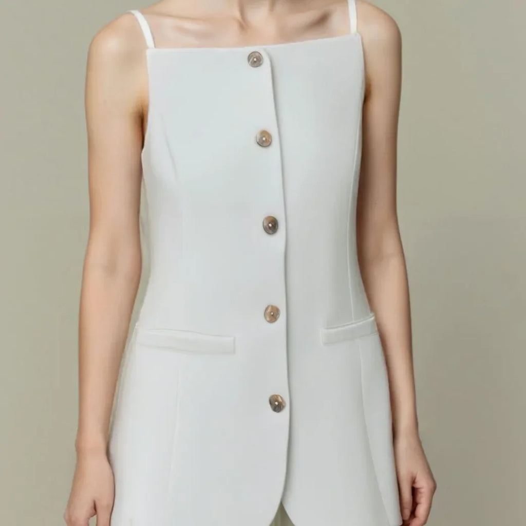 Spring 2025 New Arrival White Strapless Midi Vest Short Tank Top Fashionable Elegant Color Block Polyester Blend Women's Vest