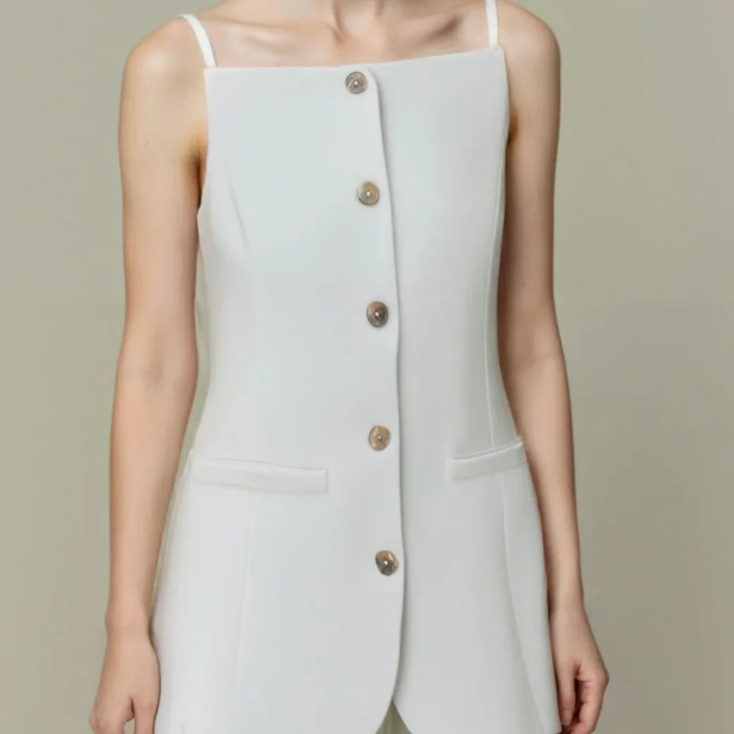 Spring 2025 New Arrival White Strapless Midi Vest Short Tank Top Fashionable Elegant Color Block Polyester Blend Women's Vest