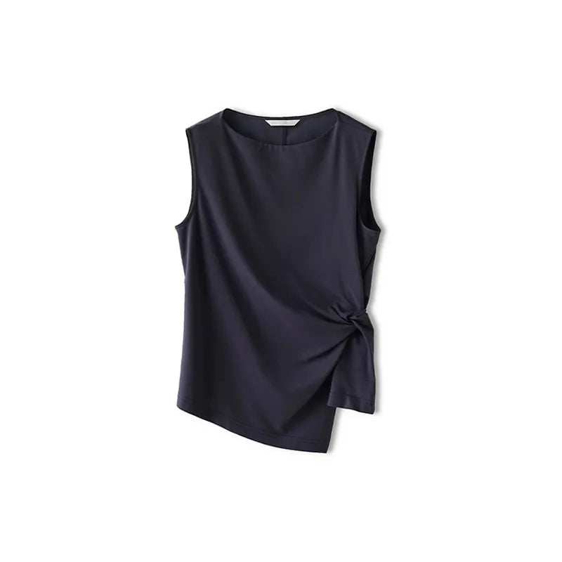 Ele Pm Silk No-Sve Top Women's Regular Fit Summer Faion Twist Knot Design Slimming Garment