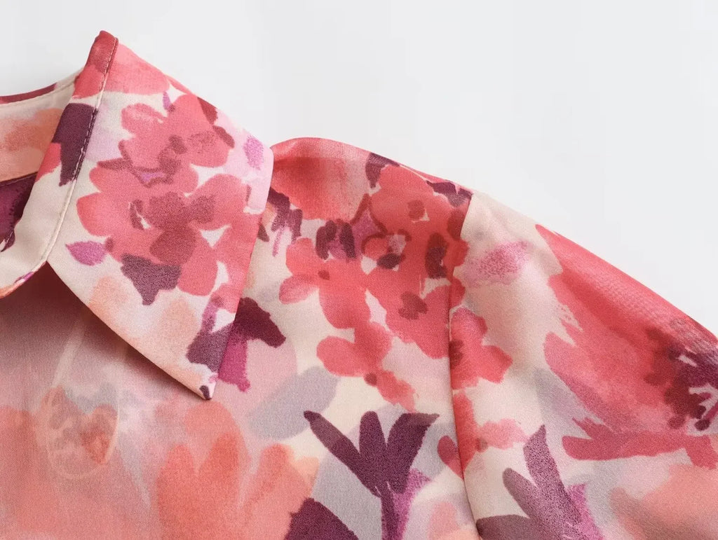 2024 Spring Casual New Arrival European Style Draped Printing Women's Shirt+A-Line Skirt Set Fashionable Female Suit