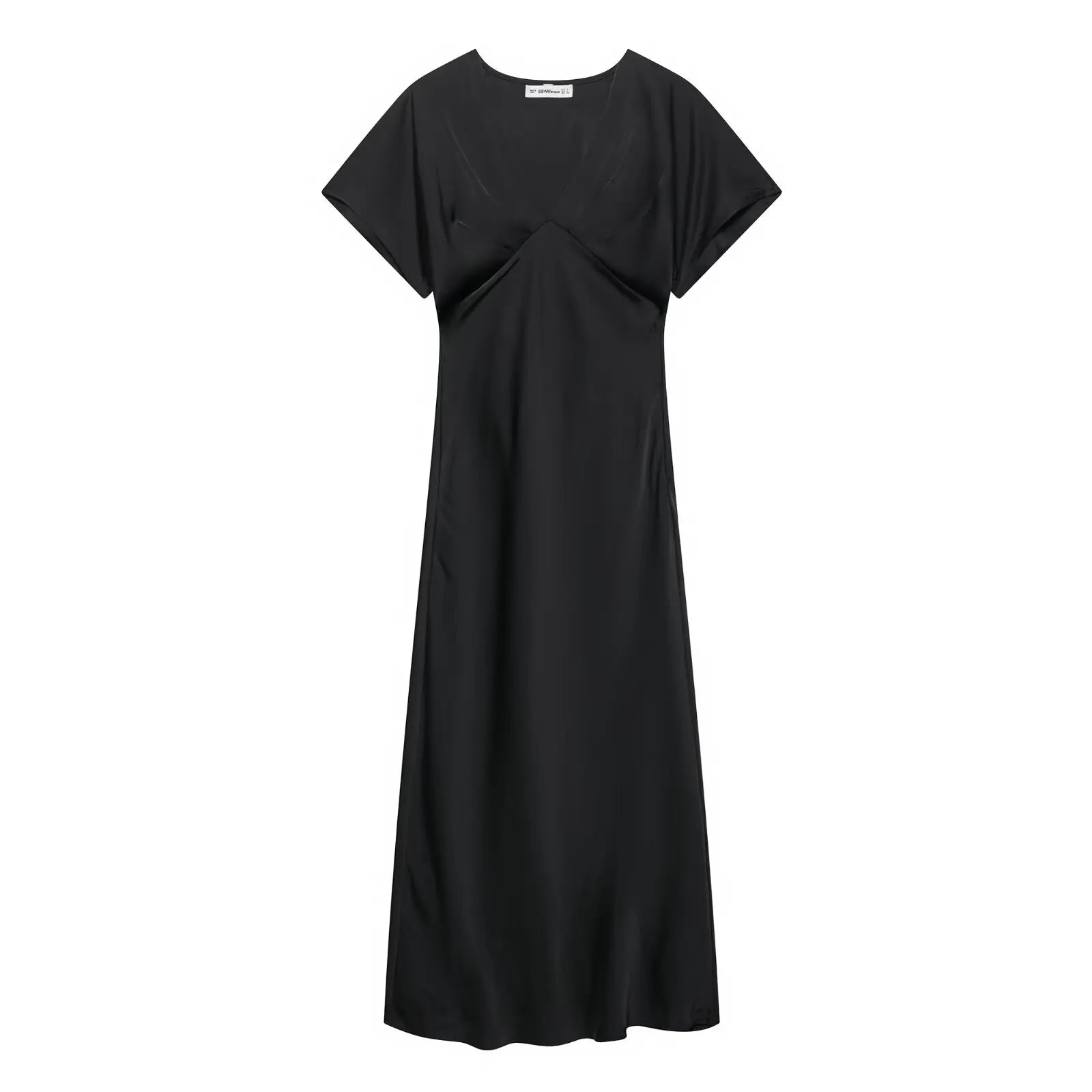 TRAFZA Summer Causal Silk Satin Texture Dresses For Women Pleated Short Sleeves Vintage V-neck Summer Pajama Style Midi Dresses