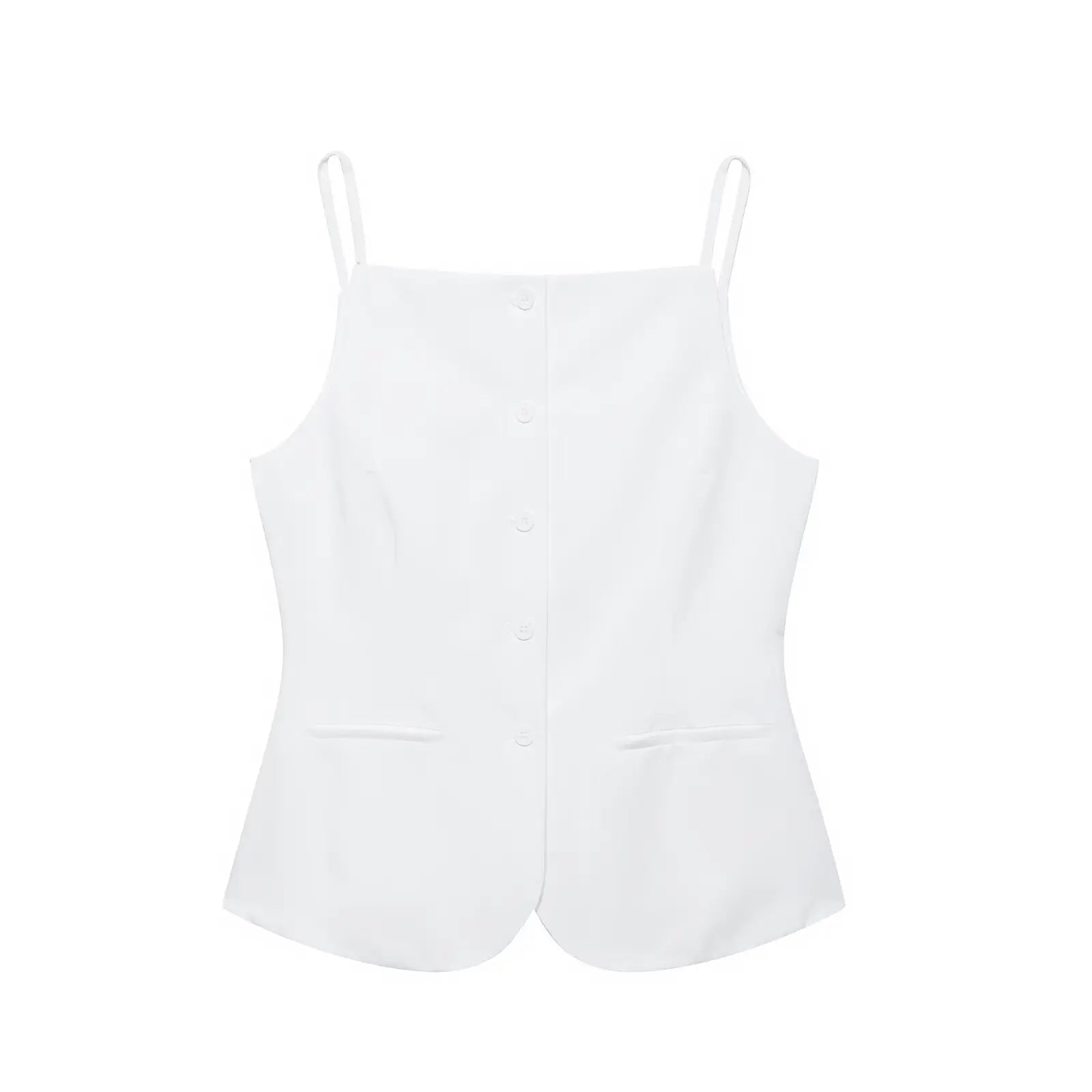 TRAFZA Women's Solid Square Collar Single Breasted Sleeveless Short Top+High Waist Zipper Side Pocket Shorts Female Slim Suits