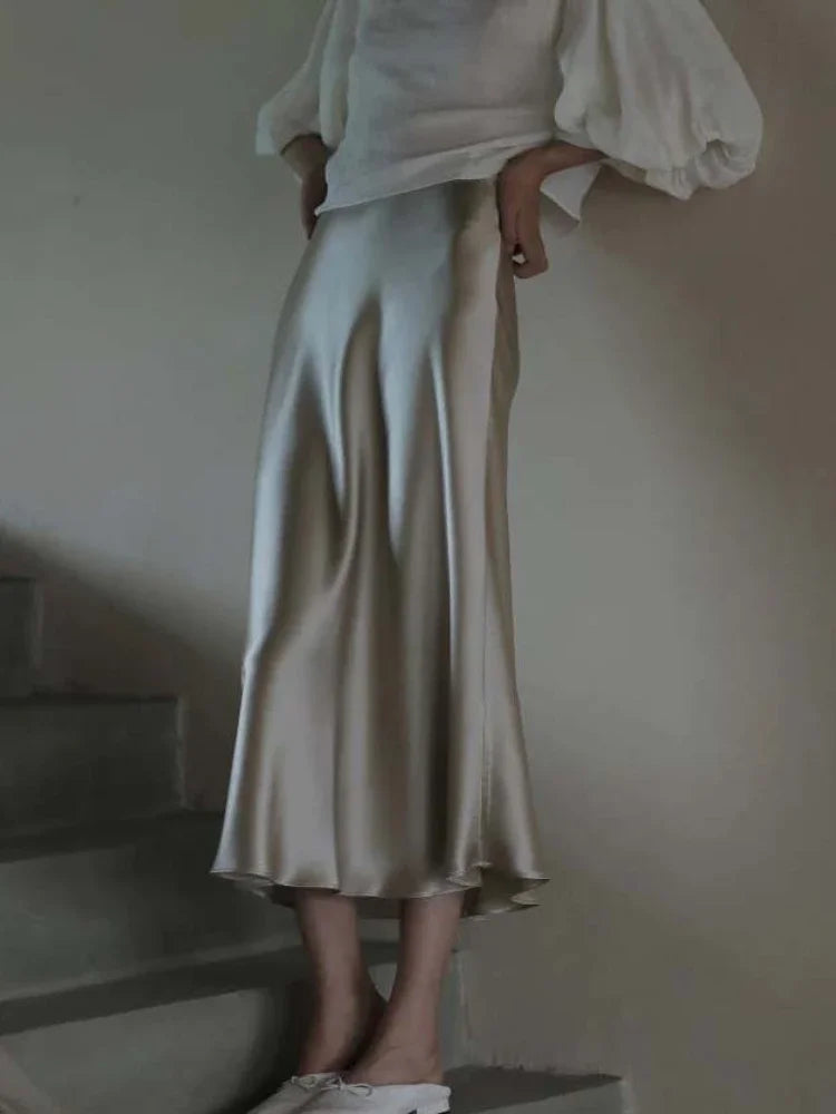 High-Waisted Satin A-Line Skirt - Elegant Spring/Summer 2025