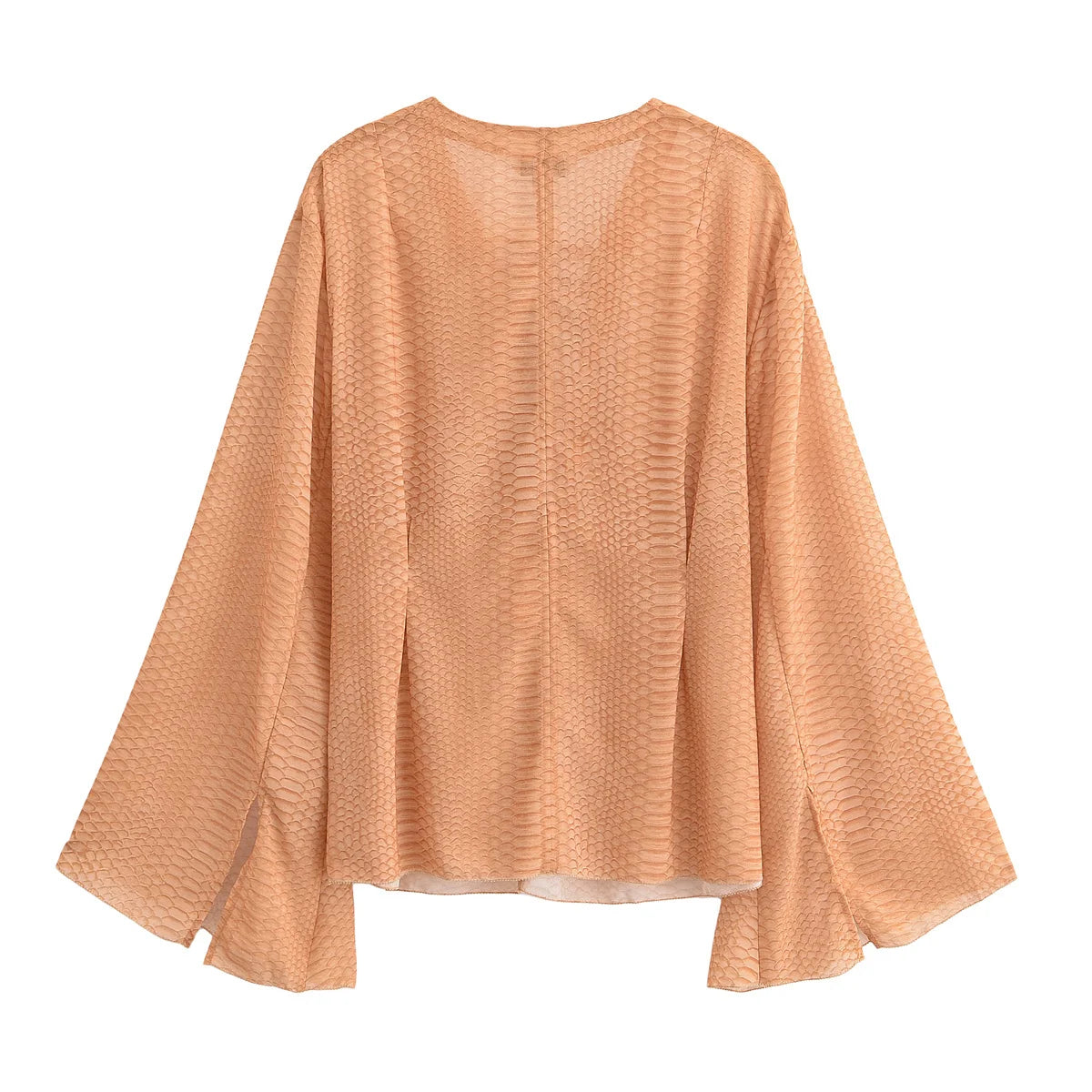 TRAFZA Women's 2025 Summer Versatile V-neck Lace-up Decorative Chiffon Loose Shirt Female Thin Pullover Casual Long Sleeve Shirt