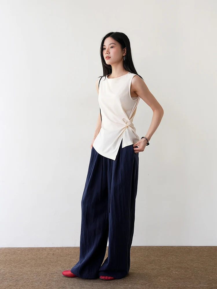 Ele Pm Silk No-Sve Top Women's Regular Fit Summer Faion Twist Knot Design Slimming Garment