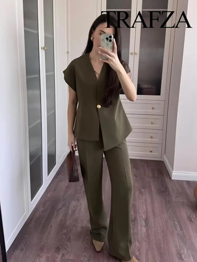 Chic V-Neck Vest &amp; Pant Set - Summer 2025 Glam