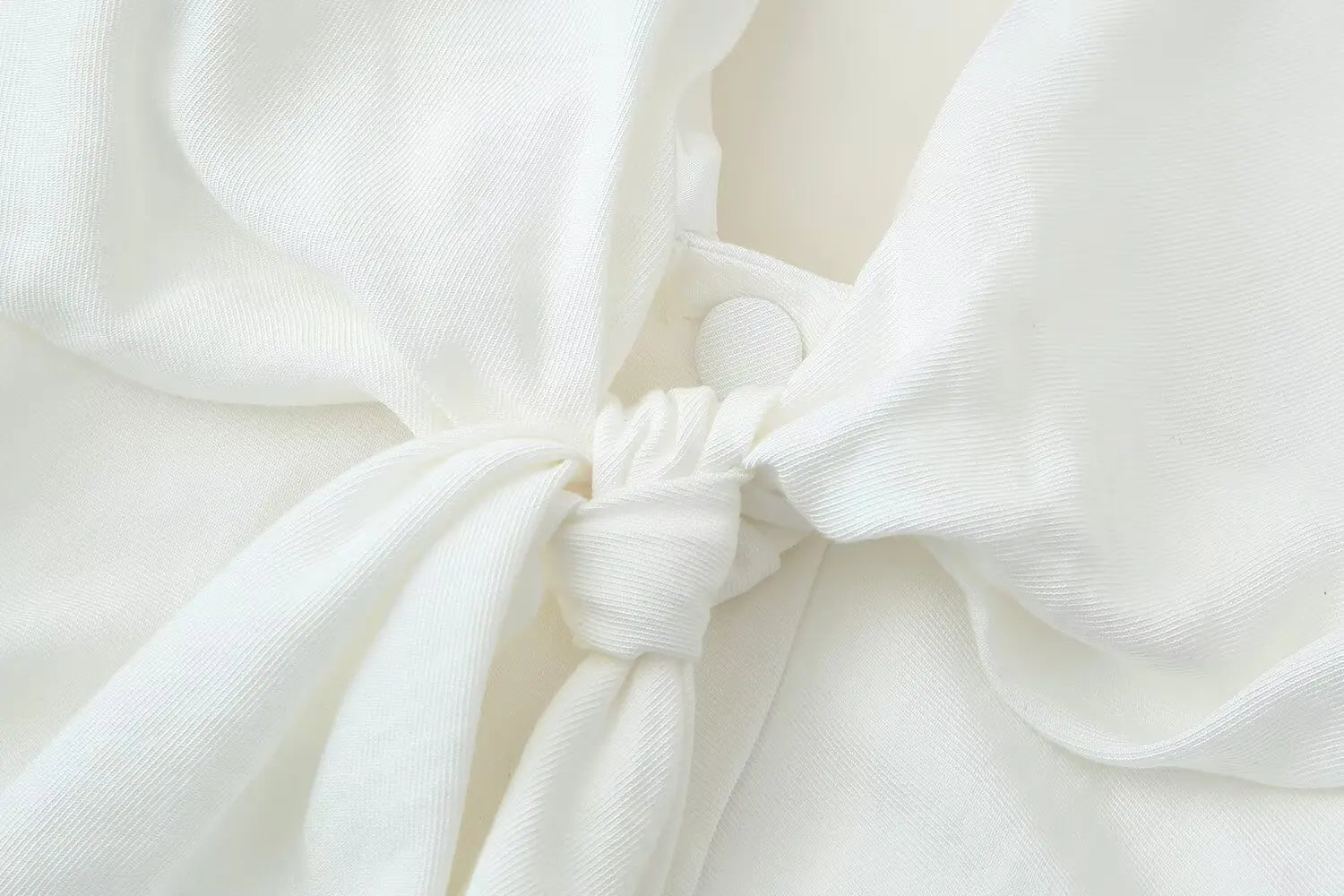 TRAFZA Women Pants Suit White Hanging Neck Collar Knot Decoration Top+Chic High Waist Side Pocket Zipper Pleated Wide-Leg Pants