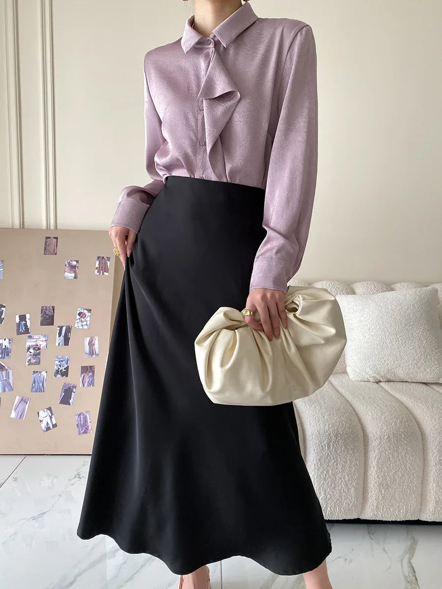 High-Waisted Satin A-Line Skirt - Elegant Spring/Summer 2025