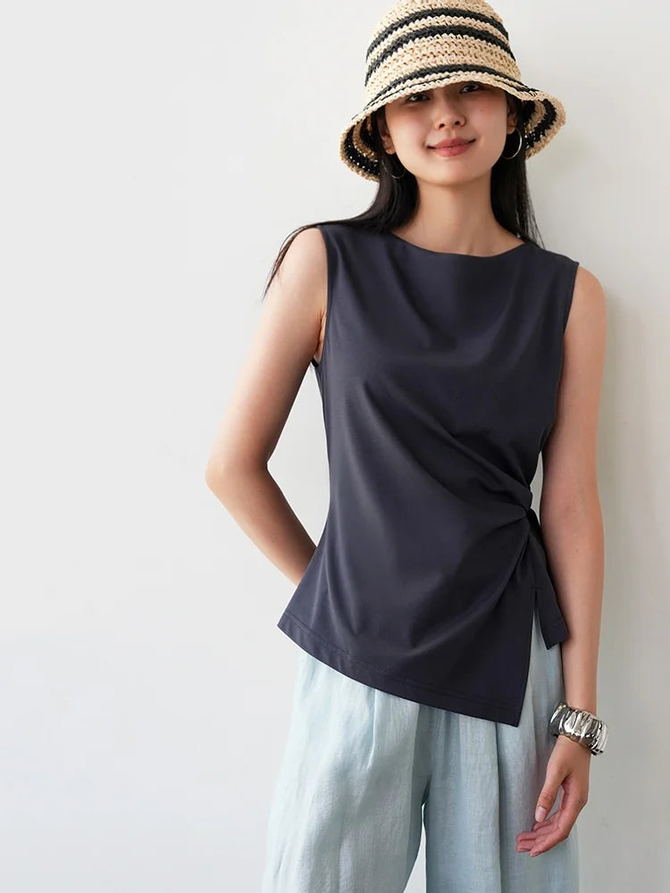 Ele Pm Silk No-Sve Top Women's Regular Fit Summer Faion Twist Knot Design Slimming Garment