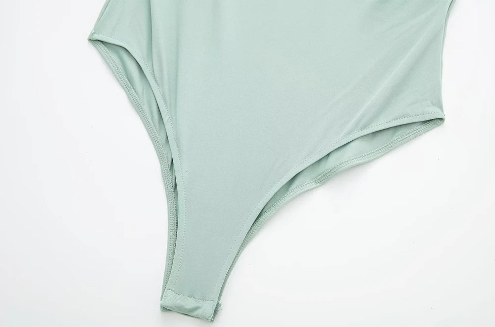 TRZA-Women's Ruched Asymmetric Bodysuits, One Shoulder, Wide Straps, Snap-Button, Female Playsuits, Sexy Fashion