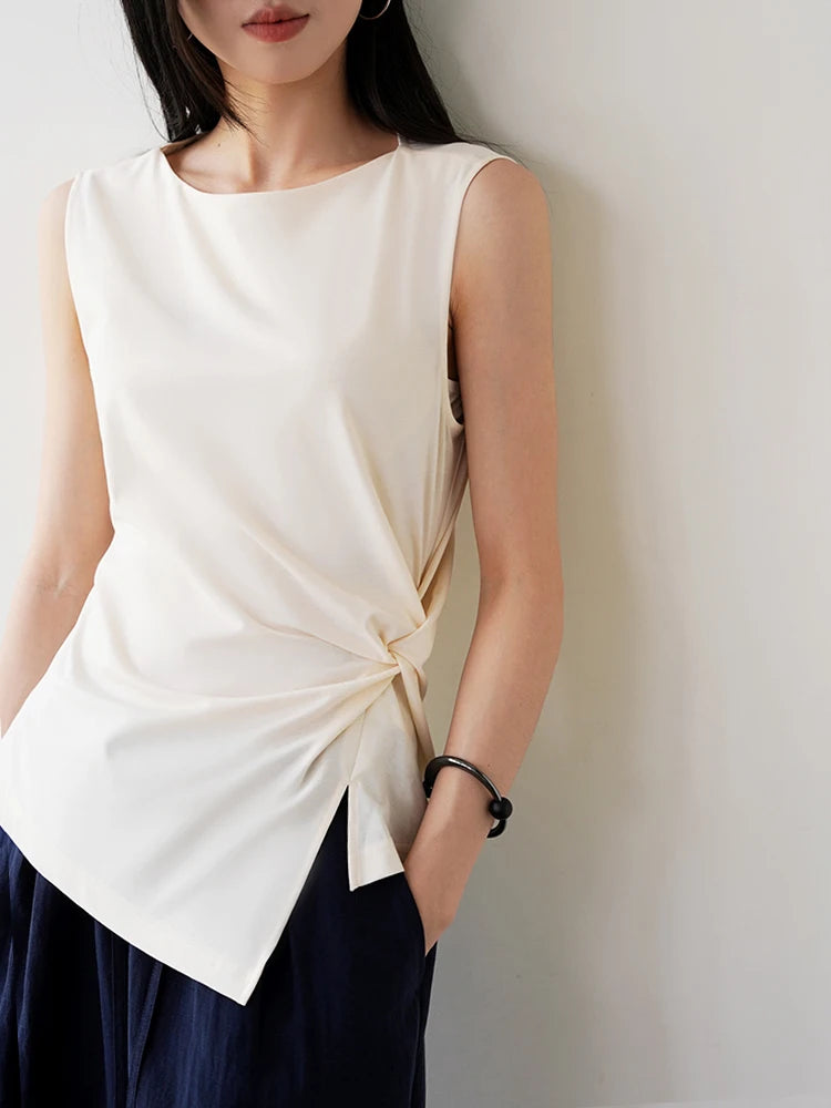 Ele Pm Silk No-Sve Top Women's Regular Fit Summer Faion Twist Knot Design Slimming Garment
