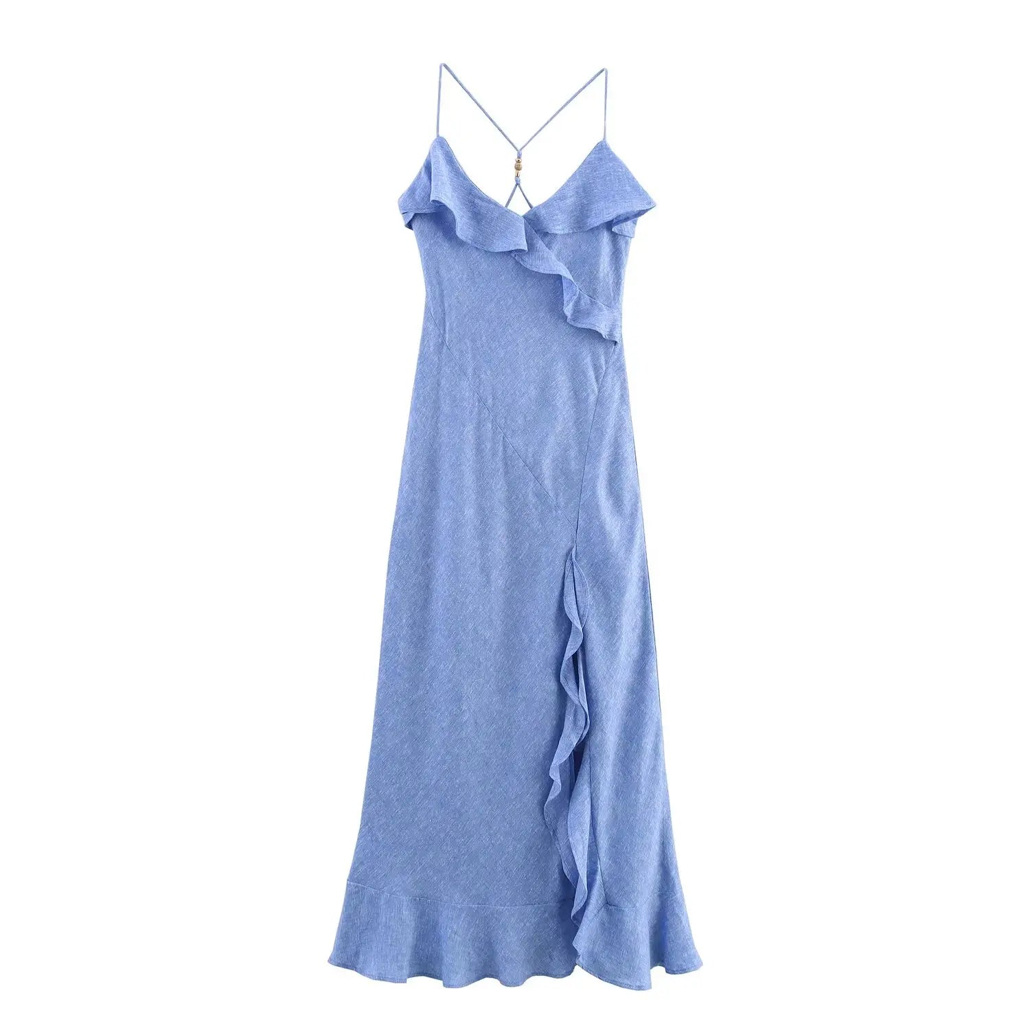 TRAF European and American style summer new fashion trend women's wear design sense linen blended layered suspender dress