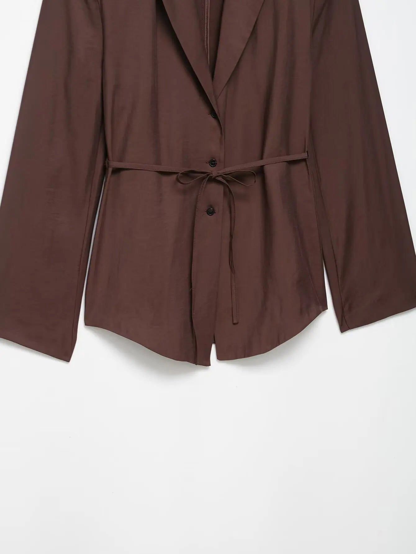 TRAFZA Female Summer Fashion Suits Brown Turn-Down Collar Long Sleeves Bow Lace-Up Single-Breasted Coat+High Waist Zipper Shorts