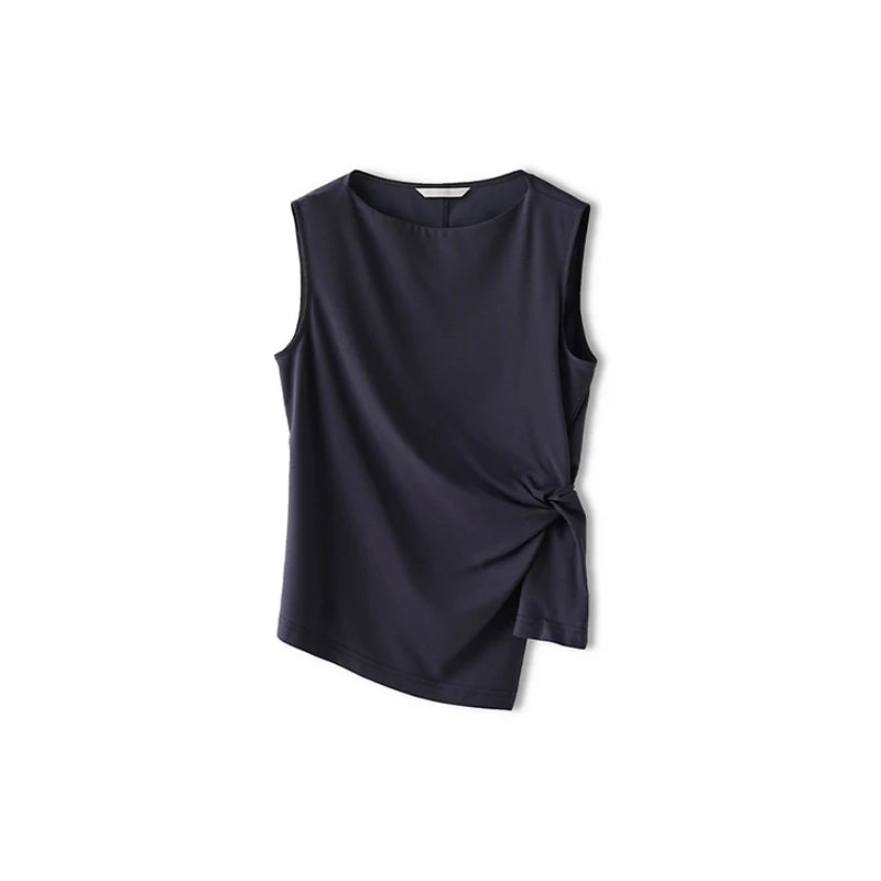 Ele Pm Silk No-Sve Top Women's Regular Fit Summer Faion Twist Knot Design Slimming Garment