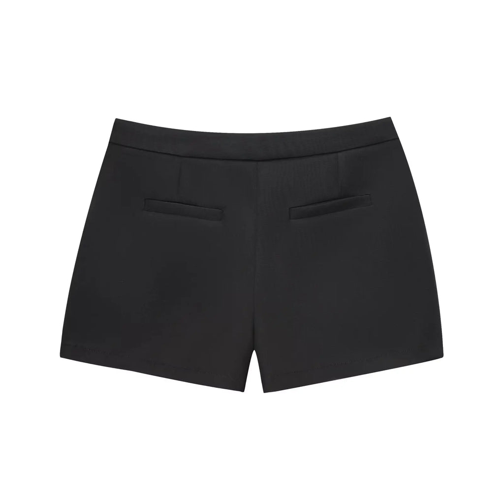 TRAFZA Women's Solid Square Collar Single Breasted Sleeveless Short Top+High Waist Zipper Side Pocket Shorts Female Slim Suits