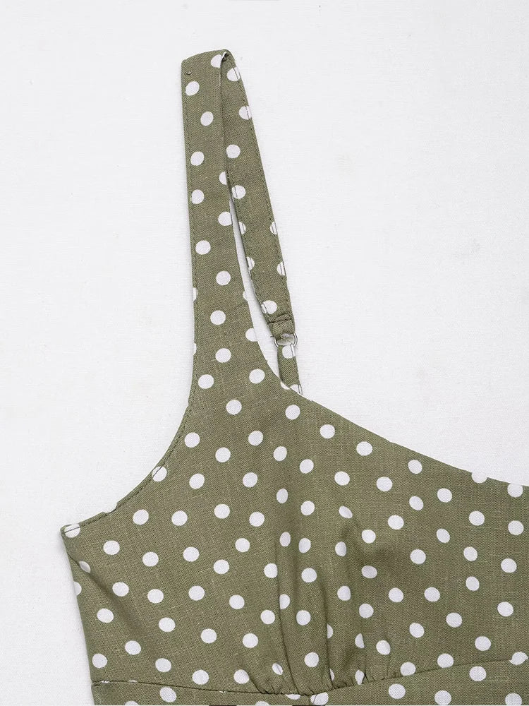 TRAF European and American style summer new fashion trend women's clothing linen polka dot round neck sling midi dress