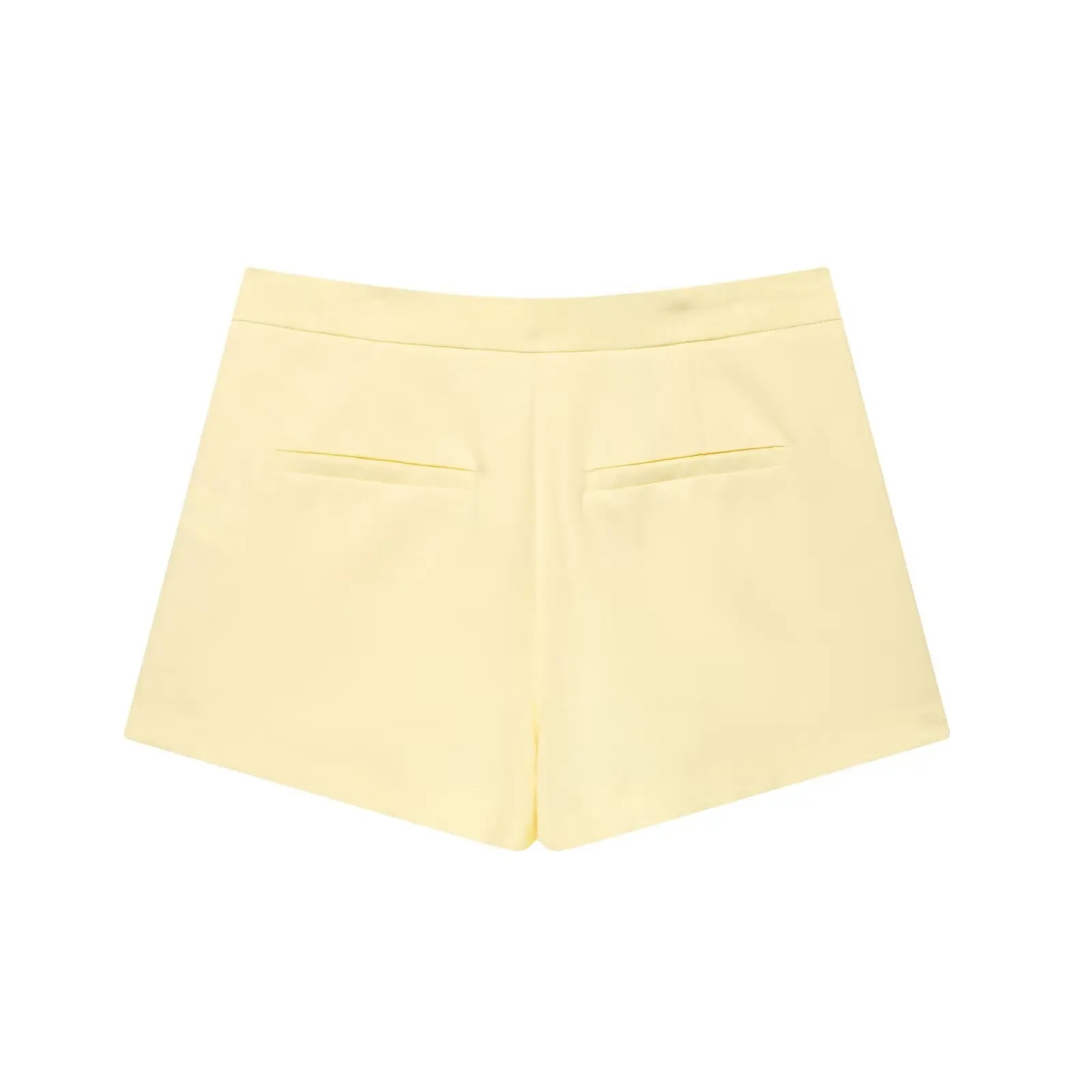 TRAFZA Women's Solid Square Collar Single Breasted Sleeveless Short Top+High Waist Zipper Side Pocket Shorts Female Slim Suits