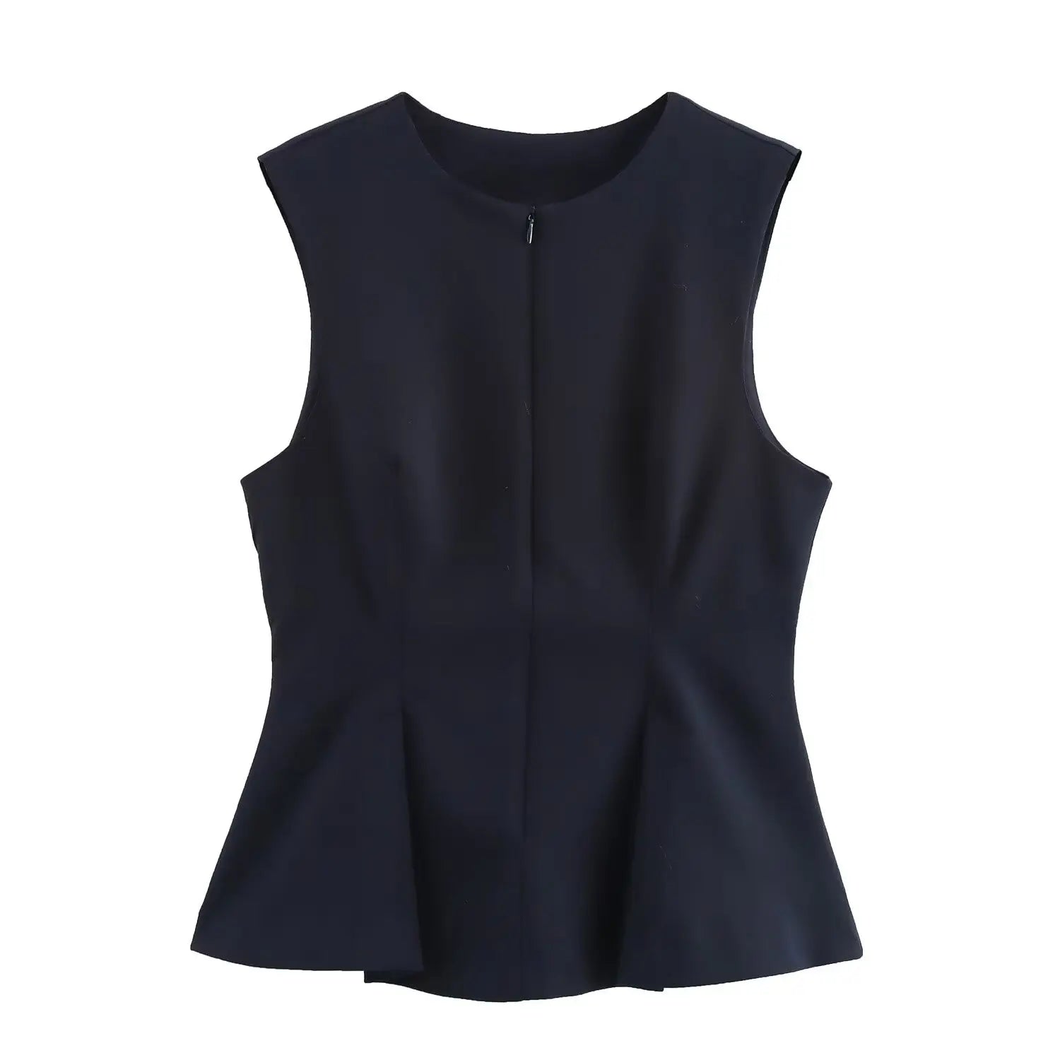 TFMLN 2025 Summer Women Solid Zipper Tops Vintage Causal Sleeveless O Neck Tank T Shirt Fashion Pleated Vest High Street Top