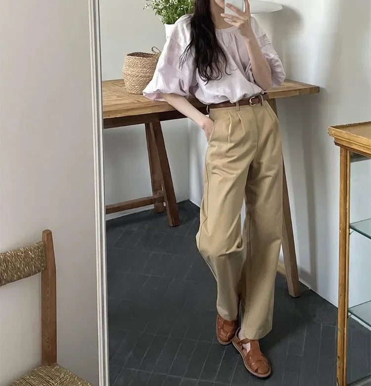 French Vintage Khaki Pants - Chic Meets Timeless