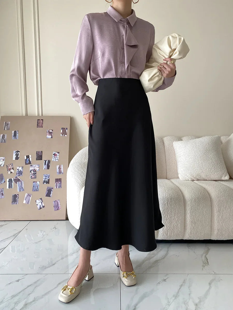 High-Waisted Satin A-Line Skirt - Elegant Spring/Summer 2025
