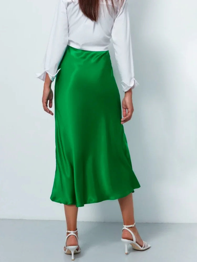 High-Waisted Satin A-Line Skirt - Elegant Spring/Summer 2025