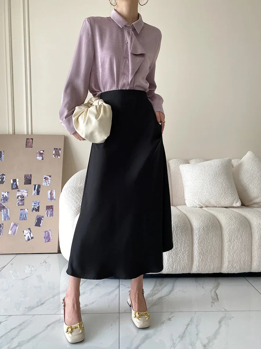 High-Waisted Satin A-Line Skirt - Elegant Spring/Summer 2025