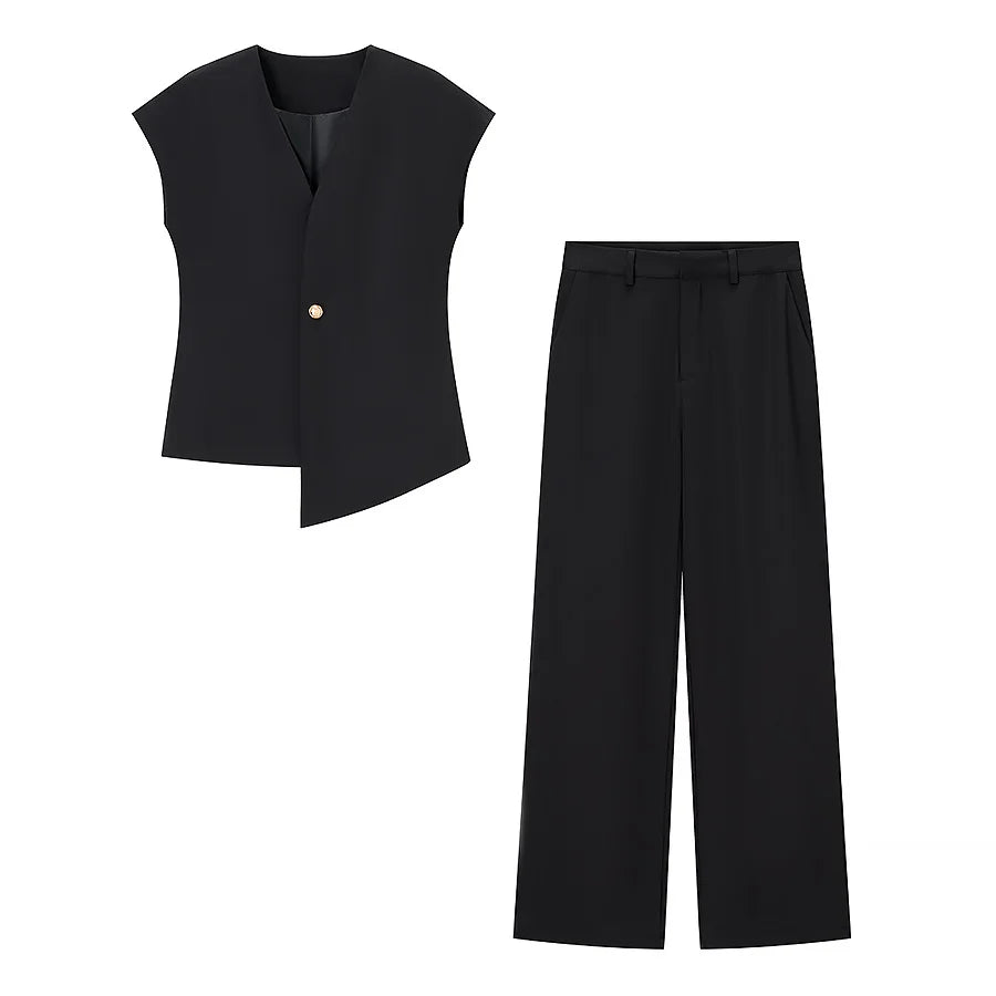 Chic V-Neck Vest &amp; Pant Set - Summer 2025 Glam