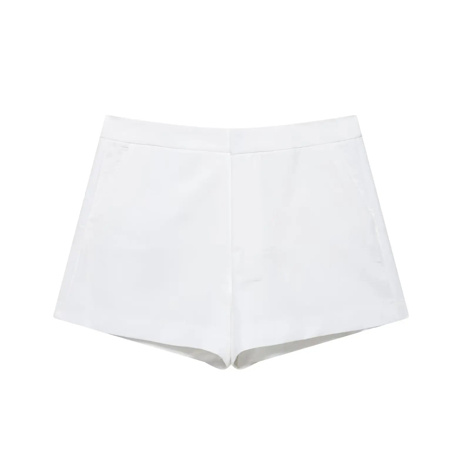 TRAFZA Women's Solid Square Collar Single Breasted Sleeveless Short Top+High Waist Zipper Side Pocket Shorts Female Slim Suits