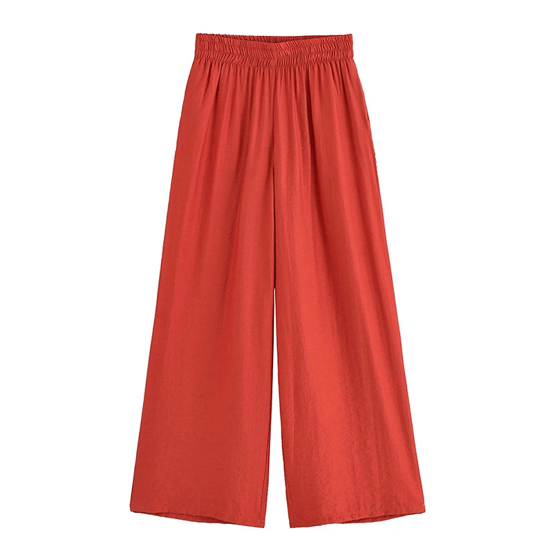 Willshela Women Fashion 2 Piece Set Solid Front Zipper Shirts & Vintage High Elastic Waist Trousers Feamle Chic Lady Pants Sets