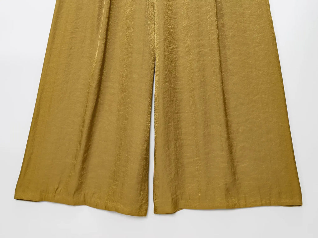PB&ZA2025 Summer New Women's Solid Color Temperament Matching Belt Satin Textured Wide Leg Casual Pants