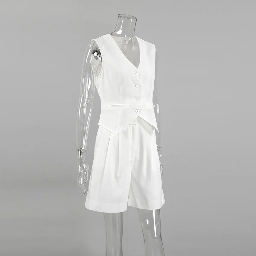 2025 Design Cotton Linen Suit Vest Suit Women's Summer Casual Sleeveless Vest Shorts Two-piece Set костюм женский летний