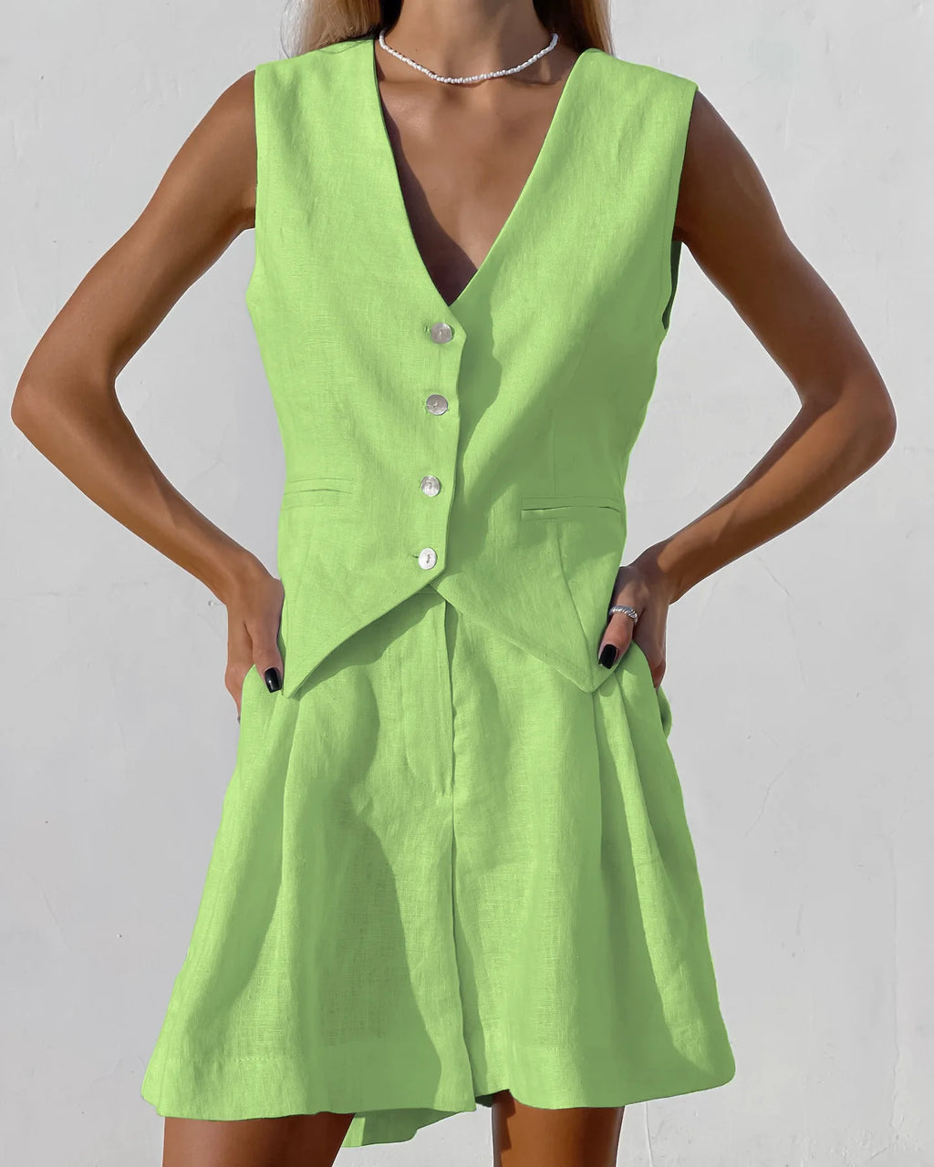 2025 Design Cotton Linen Suit Vest Suit Women's Summer Casual Sleeveless Vest Shorts Two-piece Set костюм женский летний